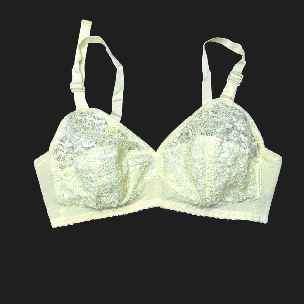 Vintage Vanity Fair Lace Wireless Bra 34C Pale Yellow Floral Non-Padded 71-008